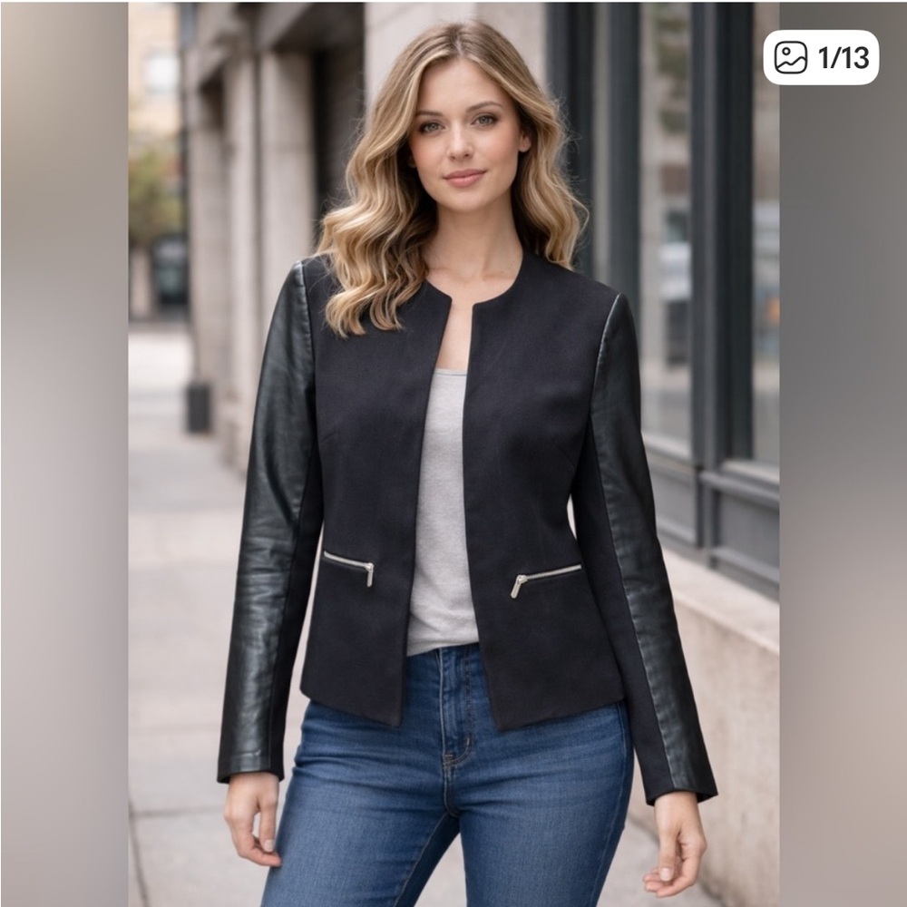 Marciano Black Jacket with Leather Sleeves - Size S/M